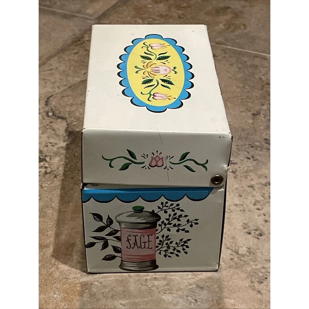 Vintage J. Chein & Co. Metal Recipe Box Tin Mid-Century Kitchen Herb Spice Litho